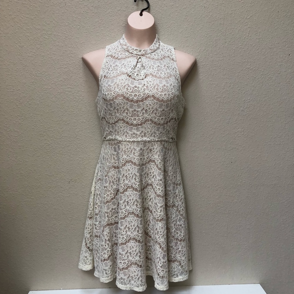 Nude/Cream Lace Fit n’ Flare Dress